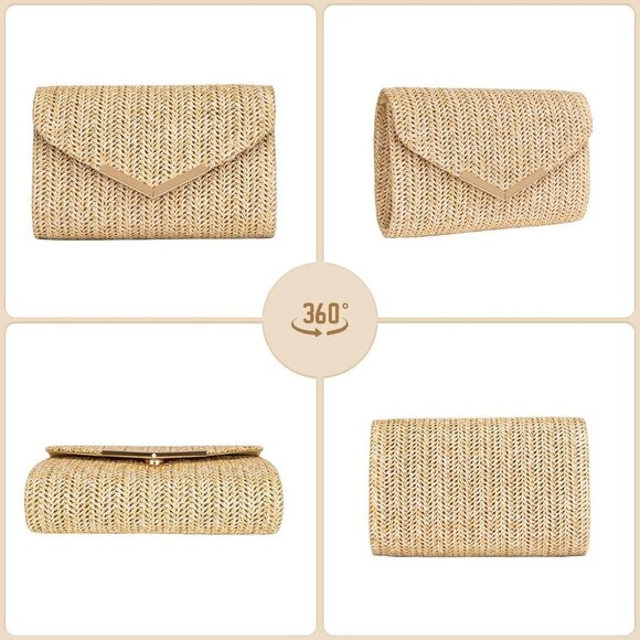 Women Straw Purse Woven Beach Clutch Crossbody Evening Handbag - Picture 5 of 7